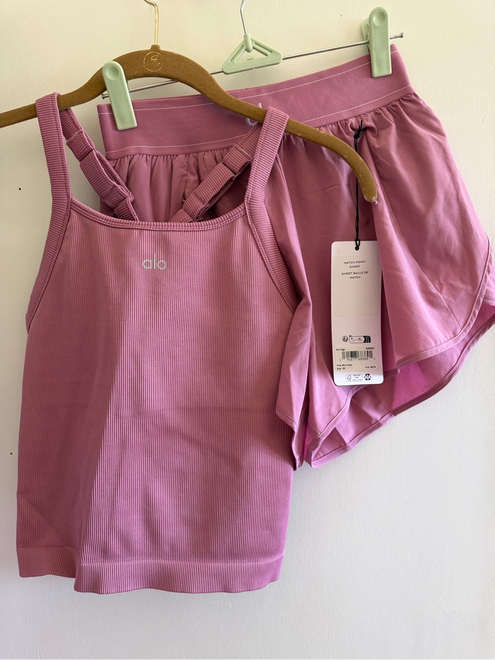 ALO Yoga Ribbed Tank and Shorts Set in Mauve Pink
